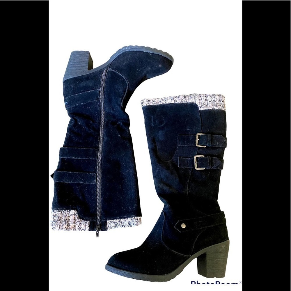 NEW Womens Mukluks Sz 10 Boots Black Tall Faux Suede Sweater 3" Heel Zip Buckle